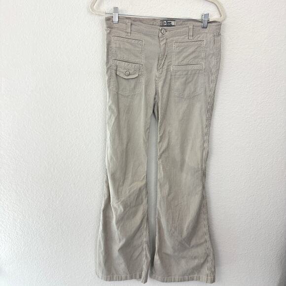 7 For All Mankind Womens Flare Pants Sz 29 Vintage Low Rise Striped Cotton Gray - Picture 1 of 8